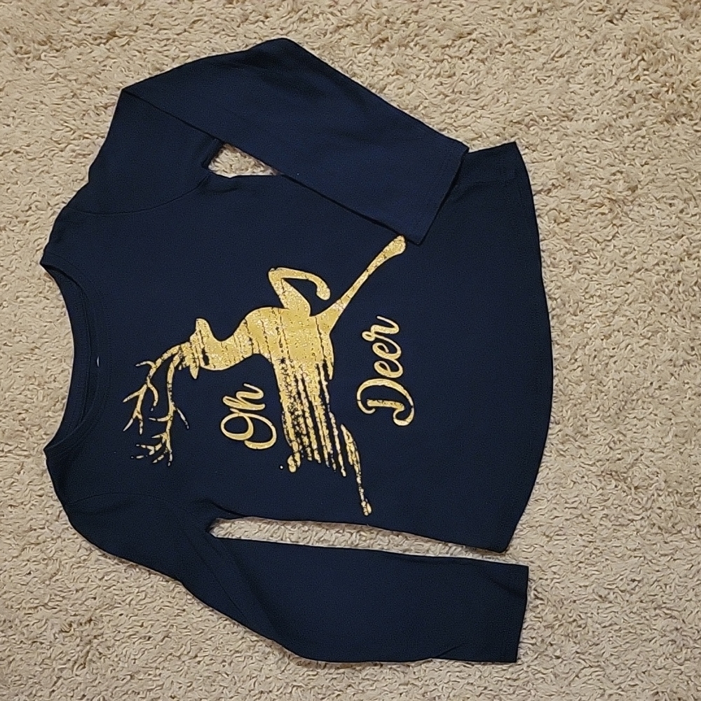 Girls gold & navy holiday deer shirt. 6/6x